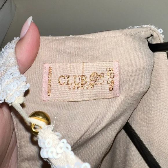 London Ivory Striped Sequin Gathered Sleeve Mini Dress - Picture 2 of 8